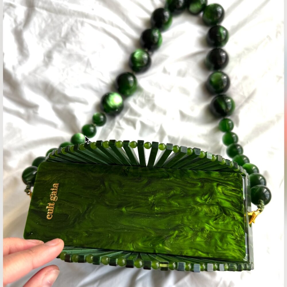Cult Gaia Luna Round Malachite Acrylic Shoulder Bag - Picture 10 of 11